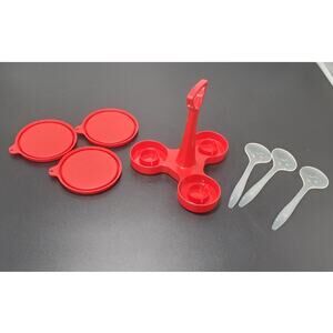 VTG Tupperware Condiment Caddy w/Handle, 3 Lids & 3 Spoons NO CONTAINERS, **NEW*